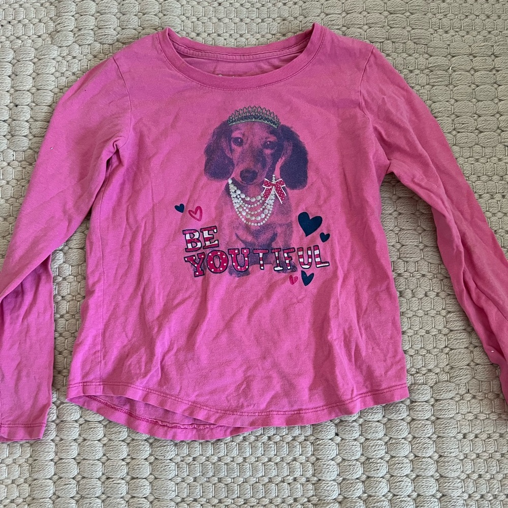 Hanes Pink Long Sleeve Tee with Puppy Graphic